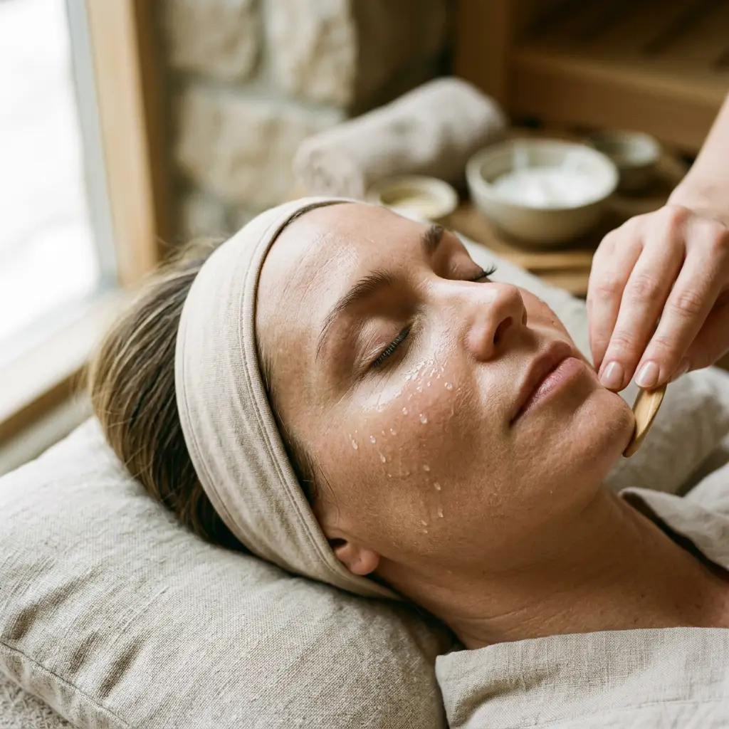 Product applied during a customized facial, one of the treatments a bachelorette group books alongside the head spa