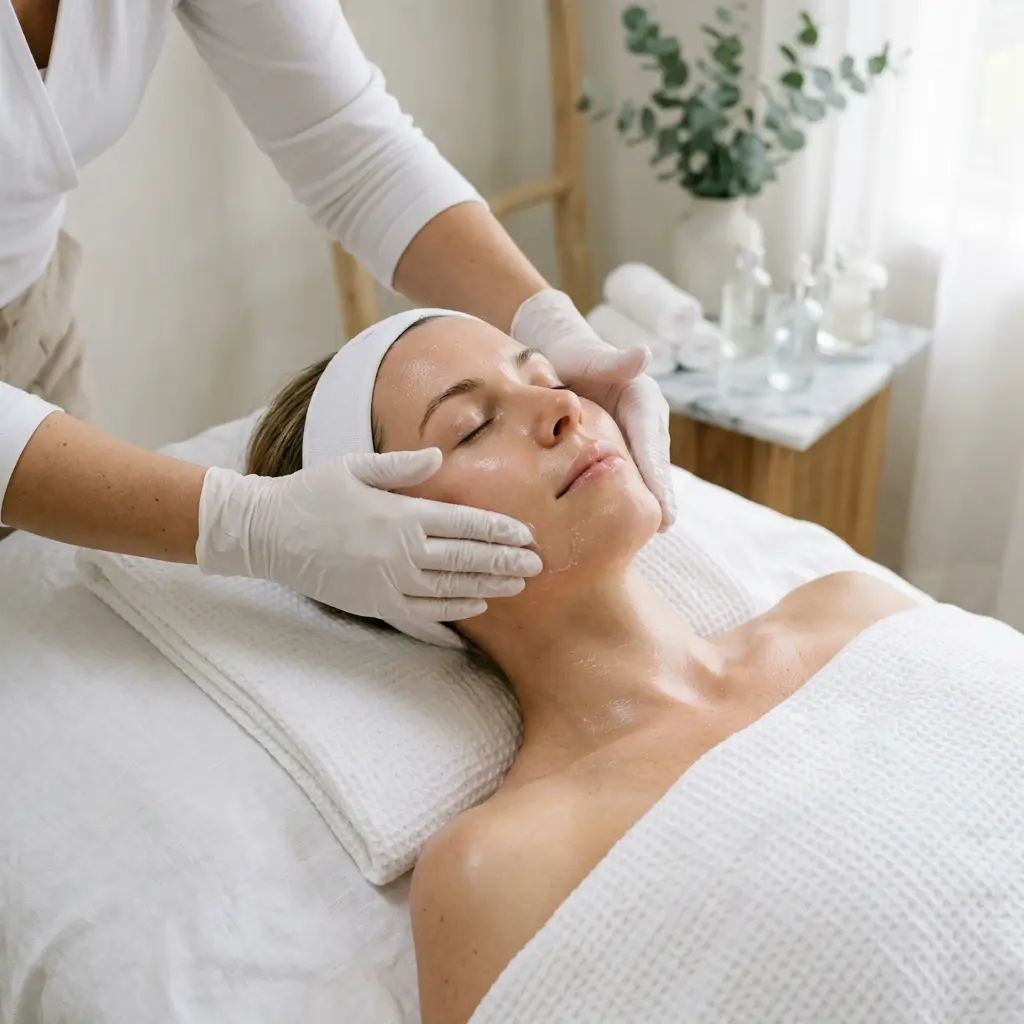 A facial in progress at the Coon Rapids studio where IPL photofacial consultations are held