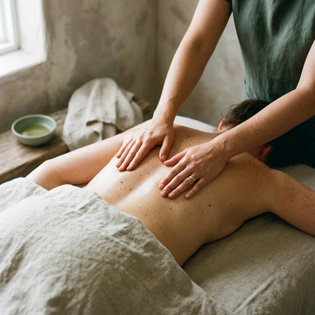 Deep tissue massage through the shoulders at Fiona's Day Spa, a short drive west of Blaine, MN