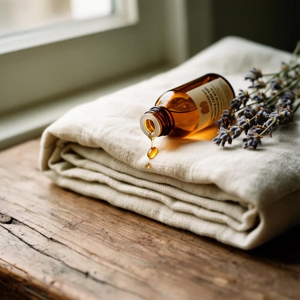 Massage oil poured over folded towels in the treatment room at Fiona's Day Spa, Coon Rapids