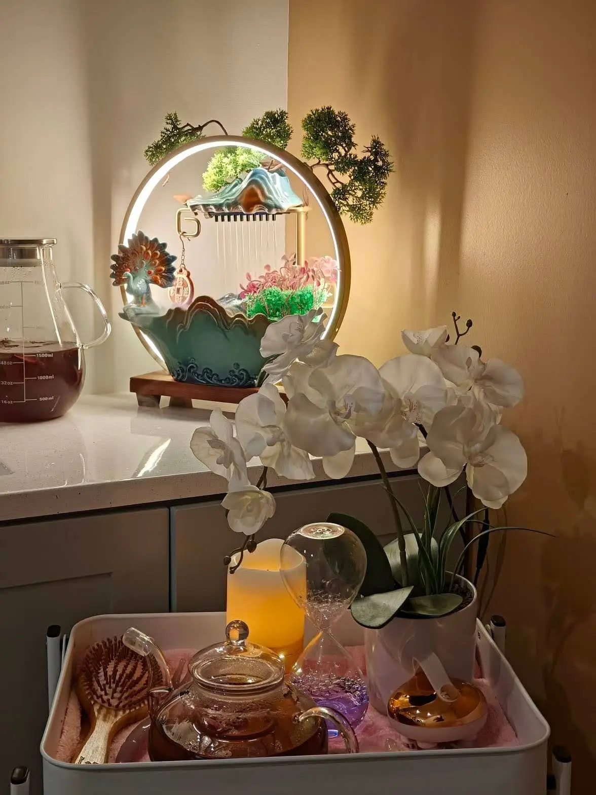 Tea tray set out in the treatment room at Fiona's Day Spa in Coon Rapids